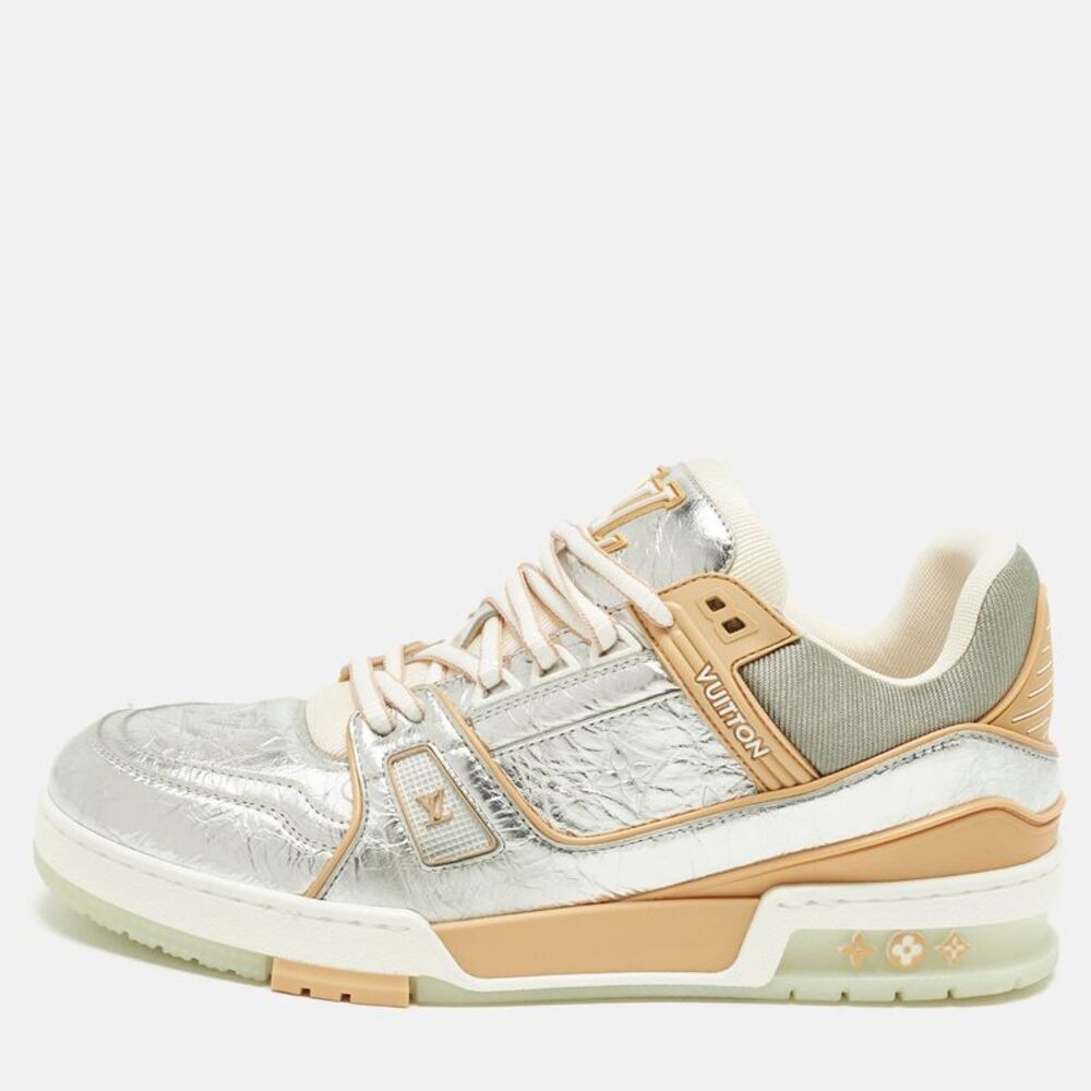 Louis Vuitton Lv Trainer Size 42 Silver/orange Monogram Leather Low Top Sneakers - Picture 1 of 7